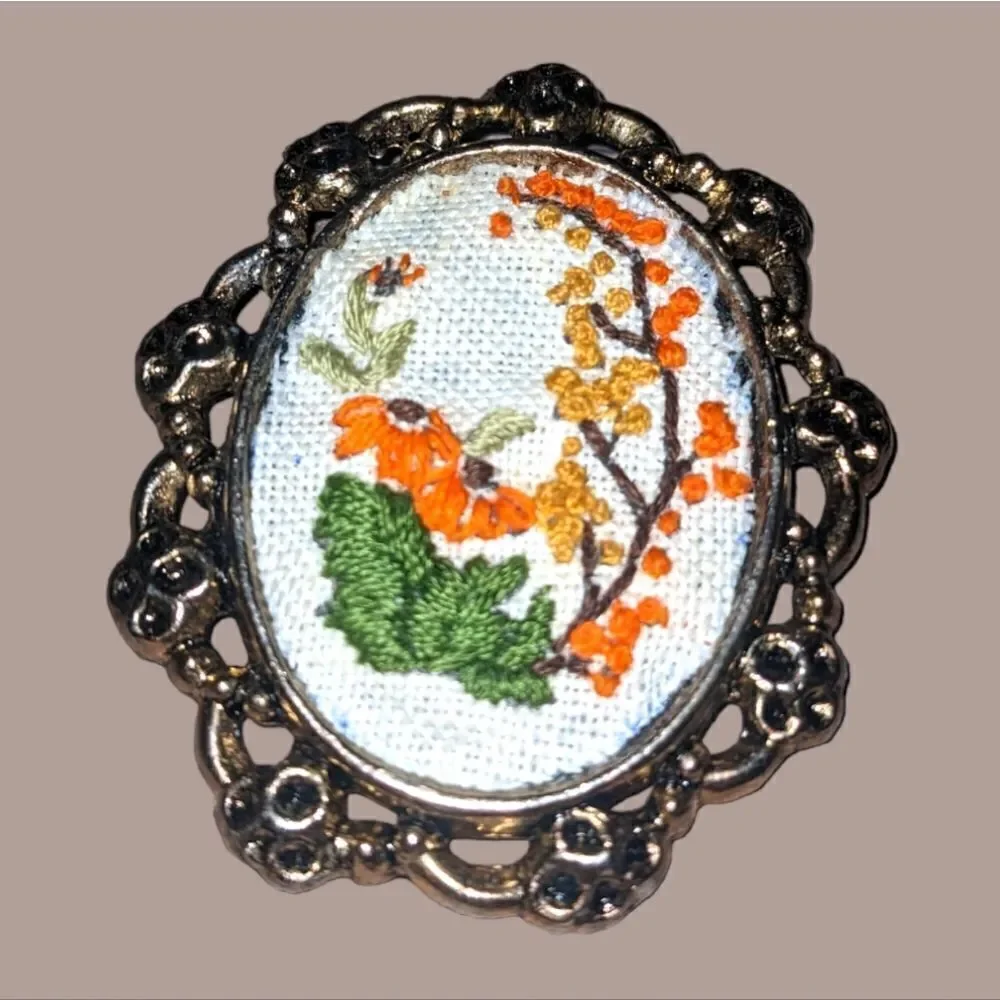 Vintage‎ needle point brooch and matching ring